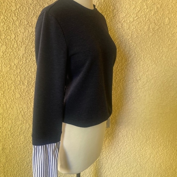 Nordstrom Signature Navy Blue Sweater With White and Blue Striped Bell Sleeve XS - Picture 9 of 12